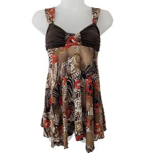 Vintage Babydoll Y2K Top Belle Amie Size S Equestrian Chain Print Asymmetric USA